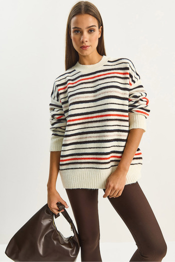 Bianco Lucci Pulover de tricotat oversize cu dungi pentru femei 2524 60283680