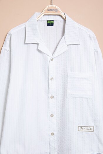 Cansın Mini Boy's 2-Piece Set with White Striped Shirt and Parachute Pants 23261