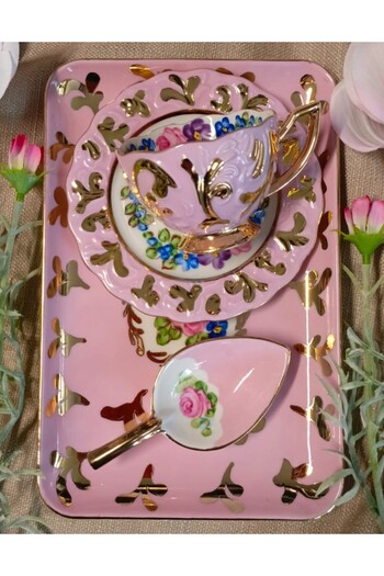 BY.RAYKA PORSELEN El Dekor Süli̇man Porcelain Hand Painted Single Person Coffee Cup Set