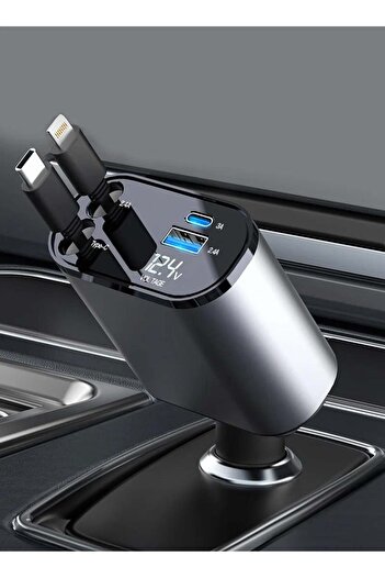 Generic 12/24V 120W Fast Car Charger with Retractable Charging Cable