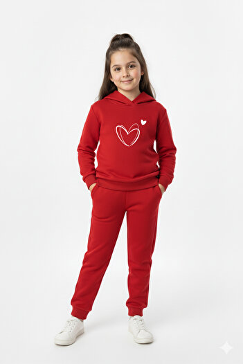 Let's Wear Kalp Printed Premium Children's Hooded Premium Compact Sweatshirt Tracksuit with Pockets and Drawstring