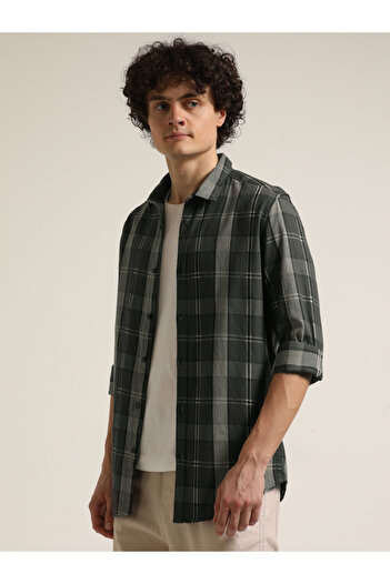 Bushirt By Styli Men Grey Checked Casual Shirt