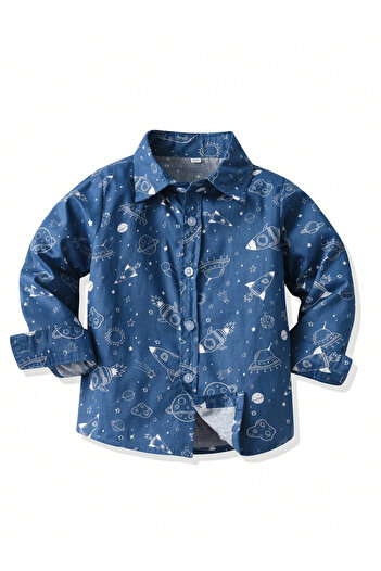 Take Two By Styli Kids Blue Space Print Long Sleeve Shirt