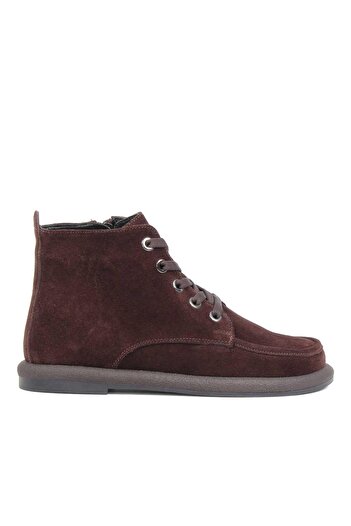Celal Gültekin Women's Brown Lace-Up Zippered Suede Leather Boots