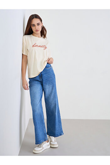 Styli Women Beige Infinity Rope Embroidered Short Sleeve T-Shirt