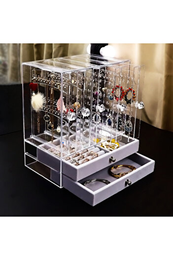 AB Luxury Concept Jewelry box for necklaces, earrings, bracelets, 5 panels with 360 holes, 2 velvet drawers, 25x13x22