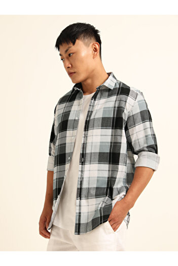 Bushirt By Styli Men Grey Checked Casual Shirt