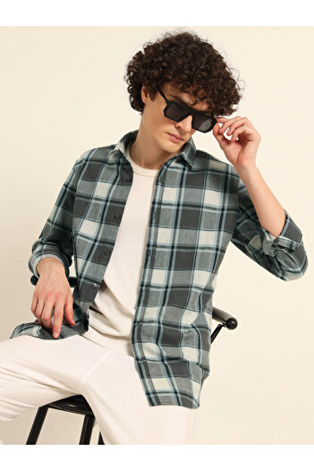 Bushirt By Styli Men Grey Checked Flannel Shirt