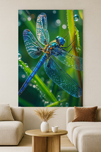 BLT DİZAYN Blue Dragonfly Glass Painting – the Elegance and Radiance of Nature