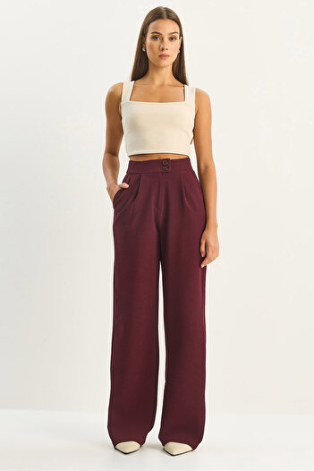 Bianco Lucci Women's High Waist Double Button Palazzo Pants 1014 60283577