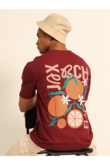Bushirt By Styli Maroon Printed Oversized T-Shirt