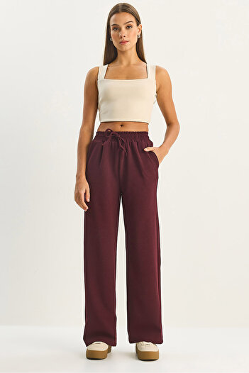 Bianco Lucci Women's High Waist Elastic Lace-Up Flowy Wide Leg Pants 1006 60283579