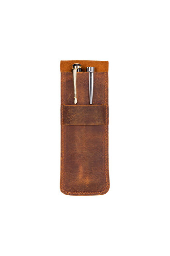 BloominBag Bloompenpouch Double Pen Holder Saddle Brown Leather Case
