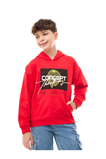 Victor and Jane By Styli Teens Red Graphic Print Hoodie
