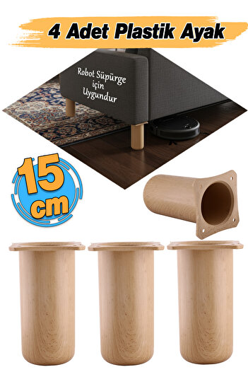 Badem10 (4 bucăți) plastic Liva fag bej 15 cm mobilier canapea scaun pat picior de ridicare pentru pat picioare