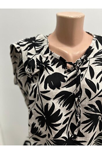sevdalı Women's Black Water Print Woven Combed Cotton Blouse