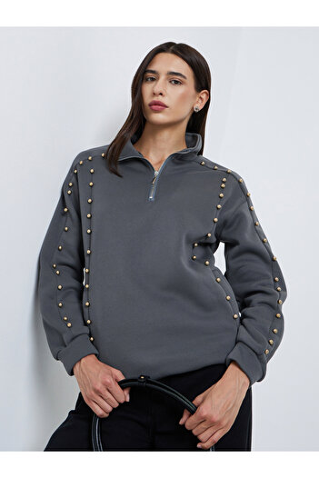 Styli Grey Regular Fit Studded Sweatshirt