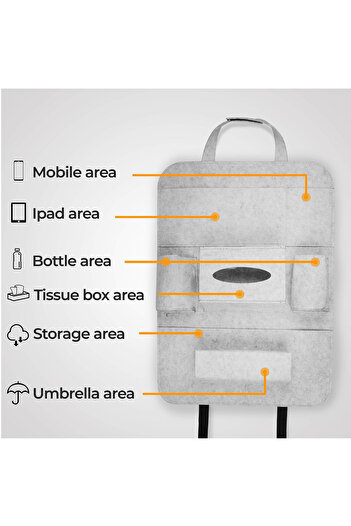 Generic Universal Car Backseat Organizer Light Gray Felt Storage for Tablet, Bottles, Tissue & Umbrella