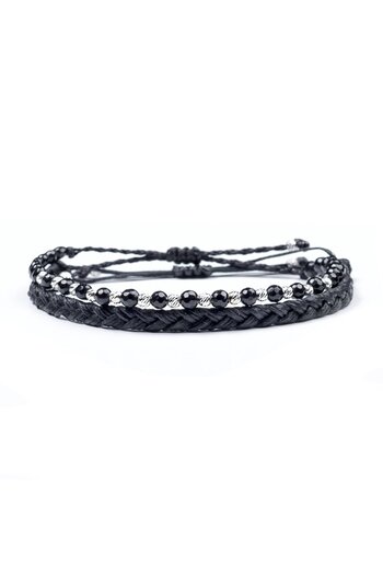 Velar Bracelets Set Bratari din Snur Onix si Bile din Argint 925
