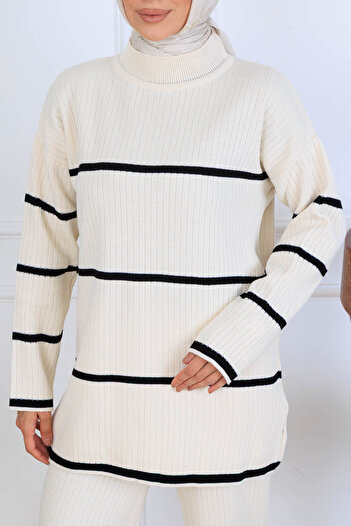 benguen Ribbed Striped Knitwear Set H25301 Stone Color