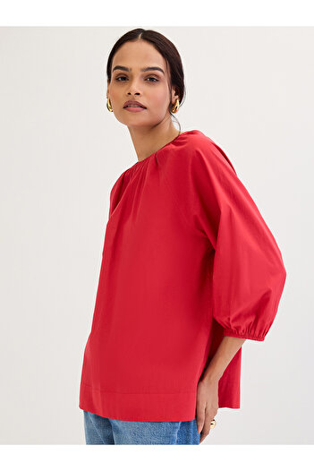 Femmella By Styli Red Poplin Back Tie-Up Top