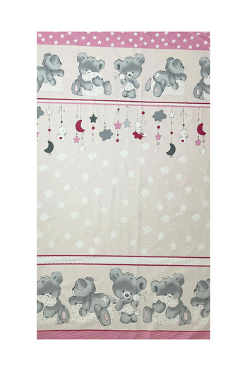 Beberoyal Set de lenjerie de pat din bumbac, 3 piese, pentru saltea 120x60 cm, Ursuleți și Iepuri Roz