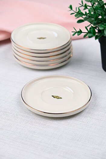 tabakevi Tabak Evi Porselen Natura Altın Yaldız Çay Tabağı Kelebek 12,5cm 6 lı
