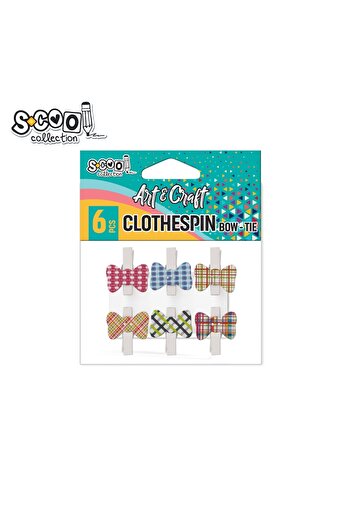 S COOL Craft accessories, wooden clips with bow, 6 pcs/set - S-COOL
