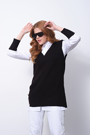 Moda Days Ribbed Knit Sweater Shirt Double Combination
