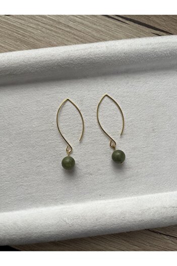 Pel Design Real Jade Stone Leaf Shaped Gold Plated Earrings