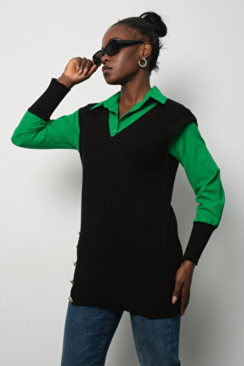 Moda Days Ribbed Knit Sweater Shirt Double Combination