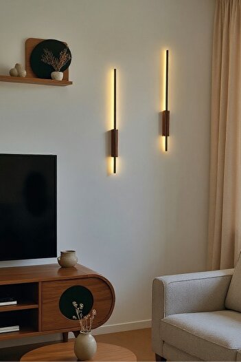 Emriba Pilli Kılıç Aplik Gece Lambası Ahşap Kasa Ceviz 2 Adet (70 cm)