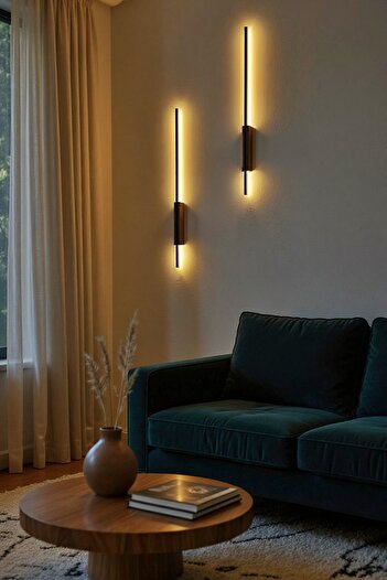 Emriba Pilli Kılıç Aplik Gece Lambası Ahşap Kasa Ceviz 2 Adet (70 cm)