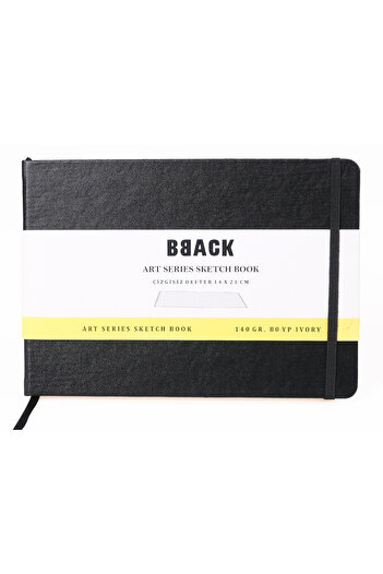 BBACK Art Collection Sketchbook 140 Gr. Unlined Ivory Paper 21X14Cm 80 Sheets. Black Hardcover Notebook