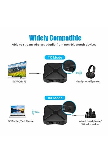 verk group Bluetooth 4.2 Adapter Transmitter & Receiver 2-in-1, Stereo Audio, Wireless, for TV/PC/Laptop/Car, B