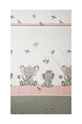 Beberoyal Set de lenjerie de pat din bumbac, 3 piese, pentru saltea 120x60 cm, Elefant & Birds Pink