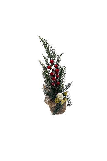 BaoBao Decorative Christmas tree in jute pot – with red berries 34cm