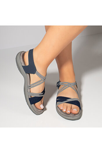 BMoD Women's blue and grey flat sandals with velcro closure MOD11577