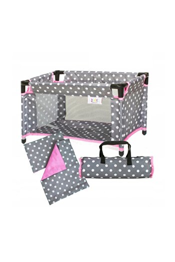 Doris Foldable crib for dolls ri/Pink Bulinute with quilt, pillow and carrying bag included, Suitable