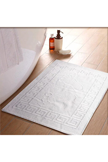 RALEX PUCIOASA Towel-type bath mat, Greek Border, pattern with feet, 800 grams/sqm 50x70 cm, White