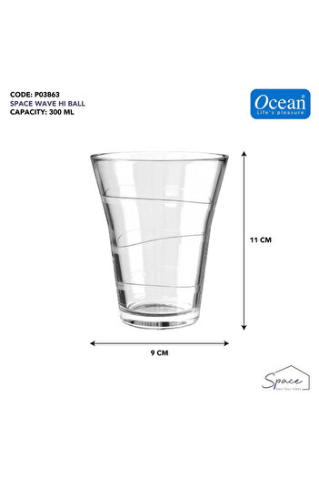 OCEAN By Styli 6-Piece Space Wave Hi Ball Glass Set, 300ml