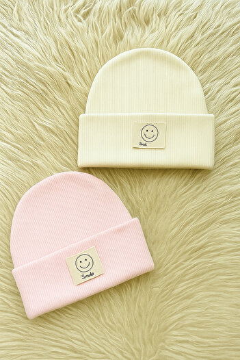 ESES BEBE 2-Pack Smile Smiley Face Flexible Camisole Beanie Powder Cream