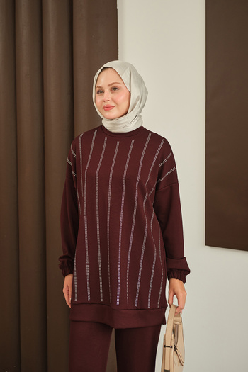 LOCCO Women's Stone Detail Suit Burgundy