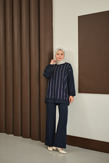 LOCCO Women's Stone Detail Suit Navy Blue