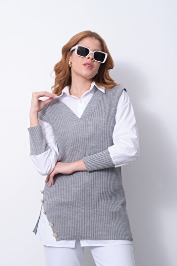 Moda Days Ribbed Knit Sweater Shirt Double Combination