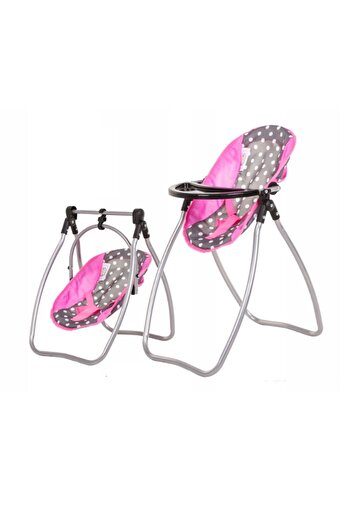 Doris Pink/Grey doll chair with white dots, convertible into a swing,