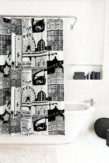 Premier Home Helsinki Shower Curtain Black and White 180X200