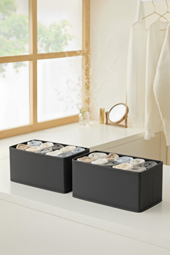PH Prendi Home 2-Piece Multi-Purpose Closet Drawer Organizer Box Anthracite Fabric Socks and Underwear Organizer
