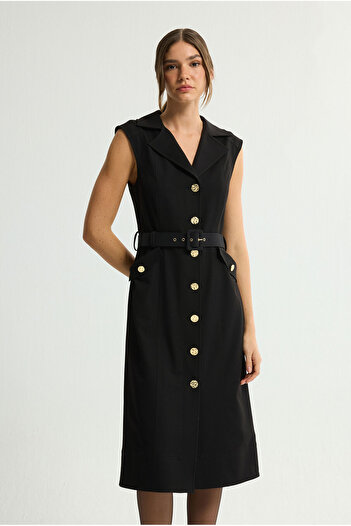 Love My Body Cepli Kolsuz Gabardin Elbise