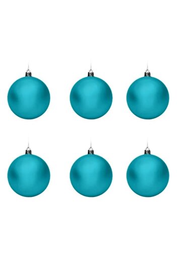 ANTBRO Set of 6 Antbro® Christmas baubles, turquoise, matte and glossy with white stripes and iridescent g